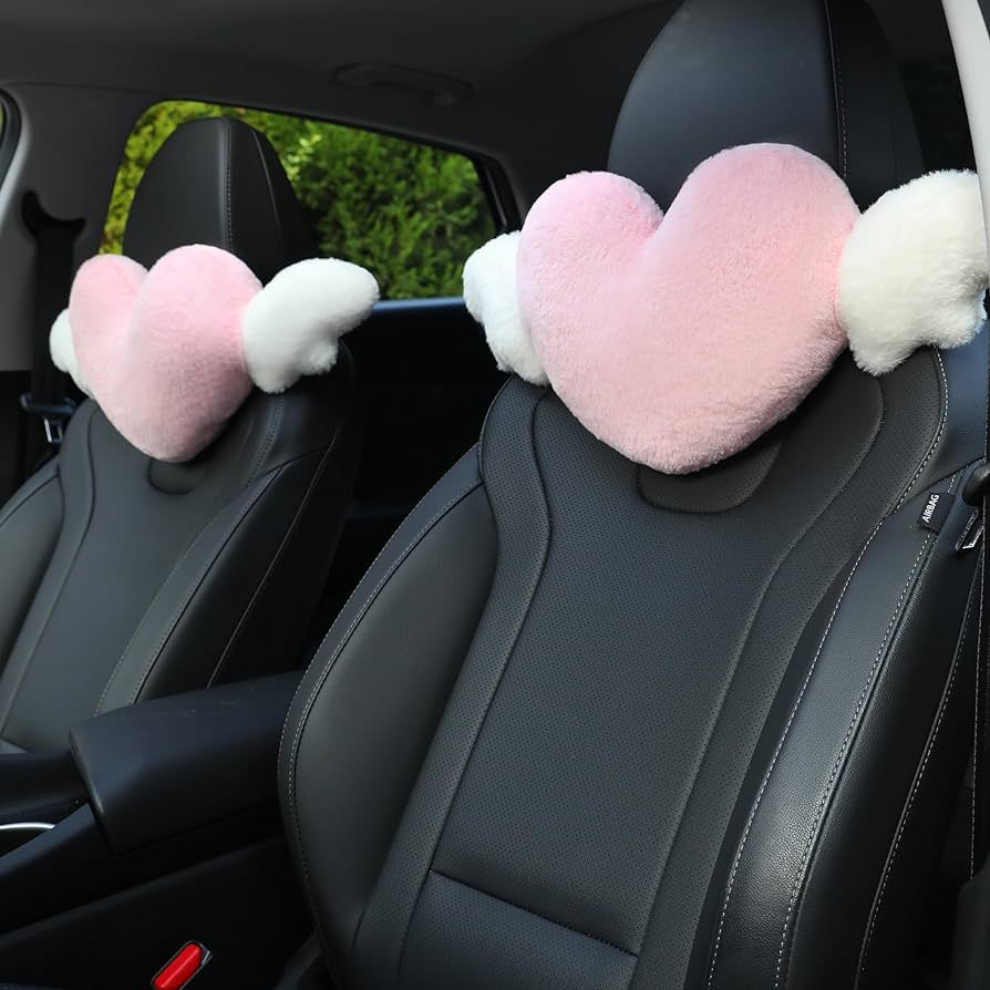 2 Pack Heart Shaped Cute Car Headrest Pillow with Angel Wings - Comfortable Soft Head Rest Cushio... | Amazon (US)