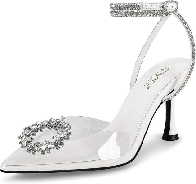 wetkiss Clear Heels Shoes for Women, Crystal Rhinestones Slingback Wedding Shoes Pointed Toe High... | Amazon (US)
