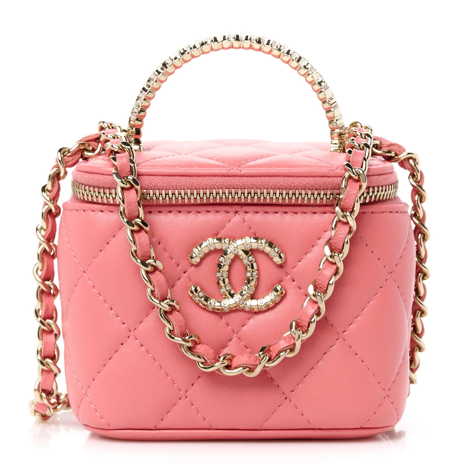 Chanel Lambskin Quilted Crystal Top Handle Mini Vanity Case With Chain Coral 1743325 | FASHIONPHILE (US)