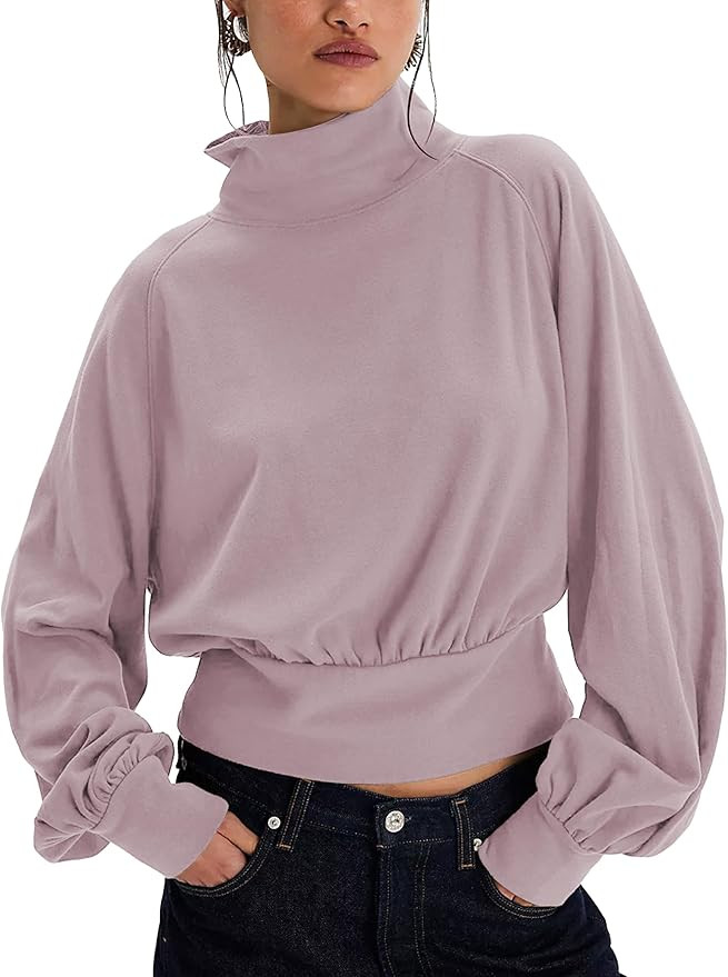 Womens Pullover Sweatshirts Fleece Lining Turtleneck Oversized Top Balloon Sleeves Cozy Fall Wint... | Amazon (US)