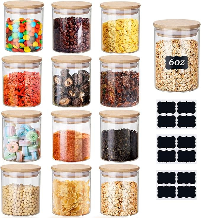 Glass Jars Set 150ml ,Yibaodan 12 Set Upgrade Spice Jars with Bamboo Airtight Lids and Labels, 6o... | Amazon (UK)