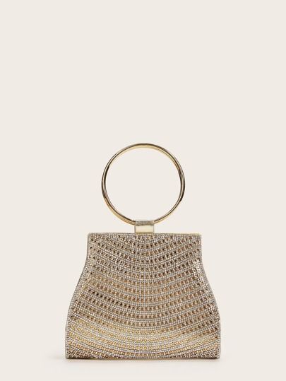 Rhinestone Decor Ring Handle Clutch Bag | SHEIN
