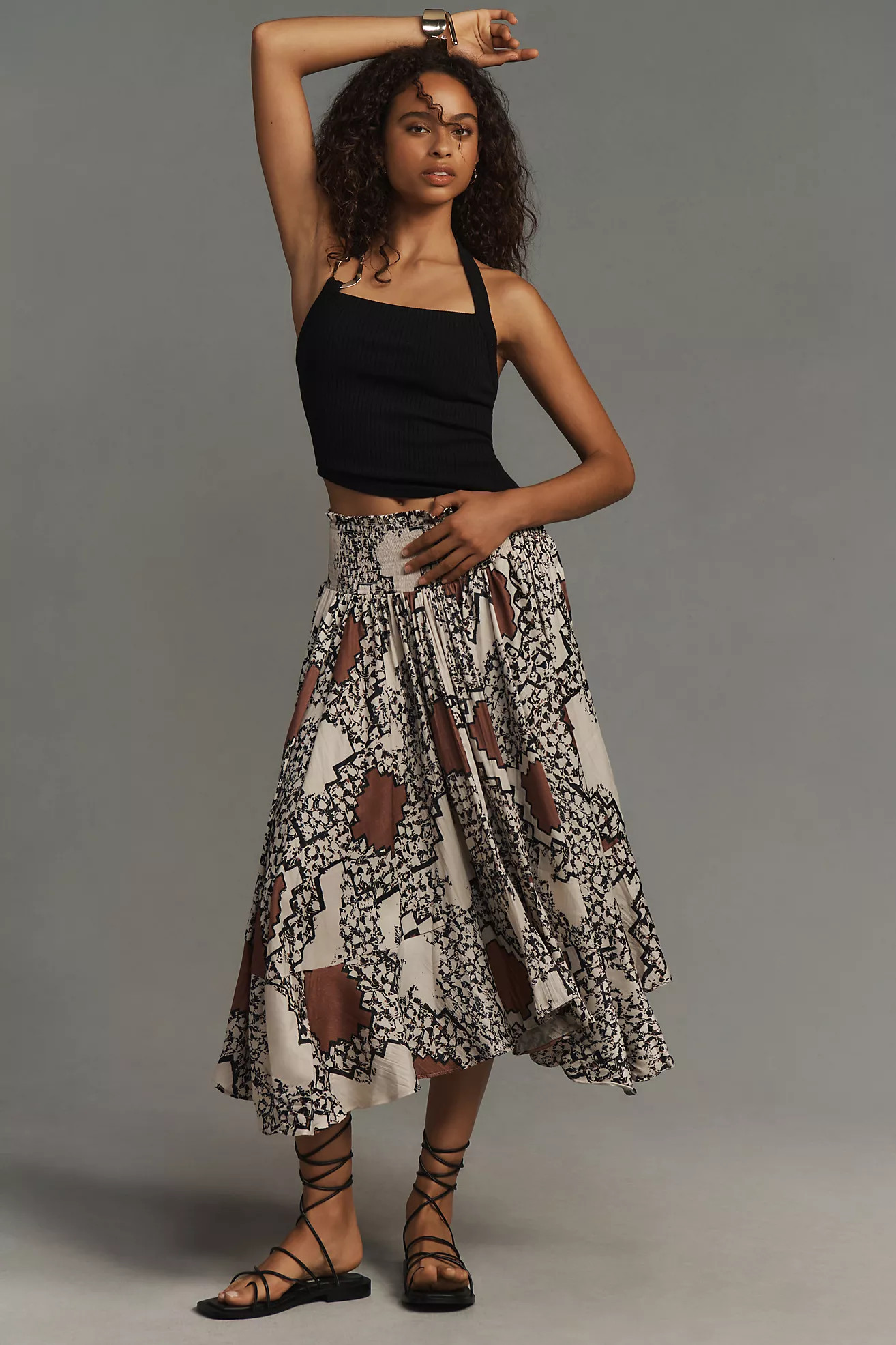 By Anthropologie Smocked-Waist Asymmetrical Skirt | Anthropologie (US)