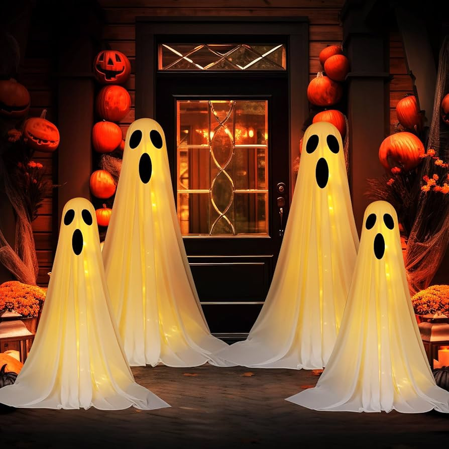 4 Set Halloween Ghost Decorations Indoor Outdoor DIY Large Lighted White Cloth Ghosts with String... | Amazon (US)