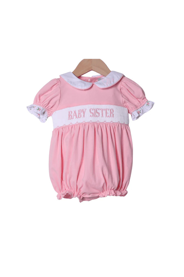 Smocked Little Sister Floret Pink Knit Bubble | The Smocked Flamingo