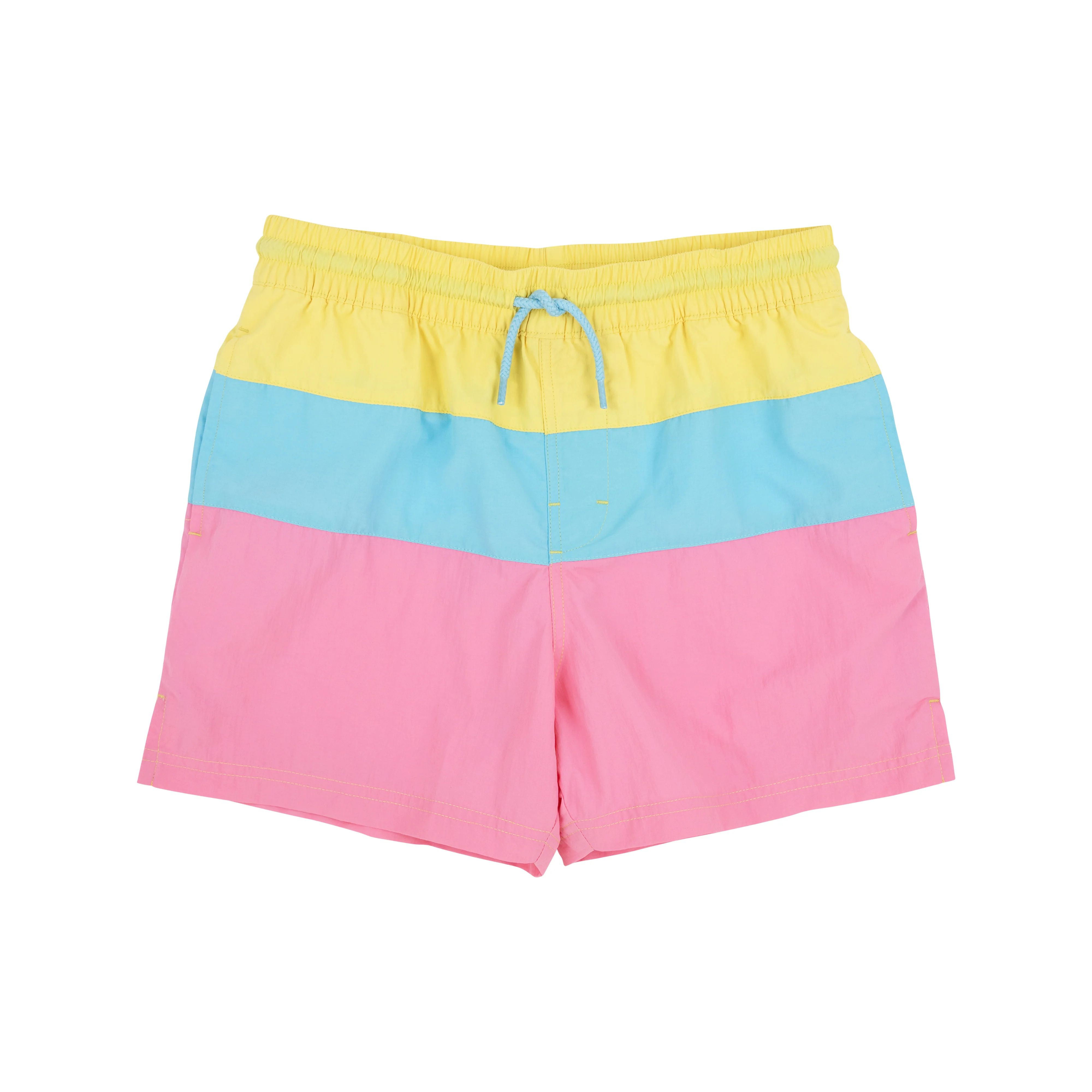 Country Club Colorblock Trunks - Lake Worth Yellow, Brookline Blue, & Hamptons Hot Pink with Wort... | The Beaufort Bonnet Company