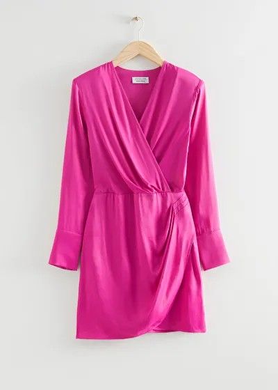 Pleated Faux Wrap Dress | Hot Pink Dress | Fall Dress | Holiday Dress | Party Dress | Cocktail Dress | & Other Stories US