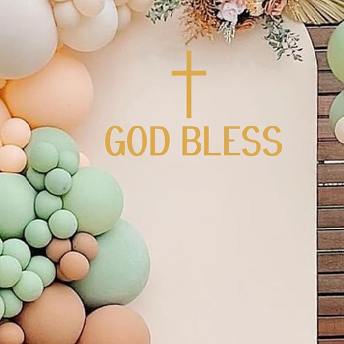 God Bless Decal Sign for Balloon Arch - Baby Baptism Decorations, God Bless Cross Decal, Christen... | Amazon (US)