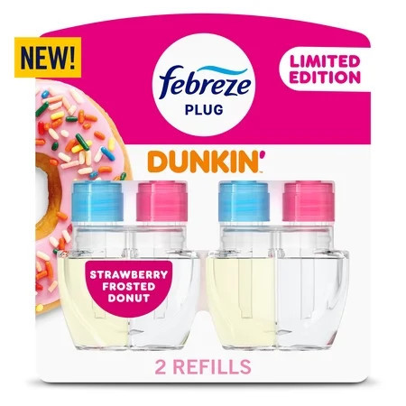 Febreze Plug In Air Freshener, Odor-Fighting Scented Oil Refill, Dunkin' Strawberry Frosted Donut Scent, 2 Refills | Walmart (US)