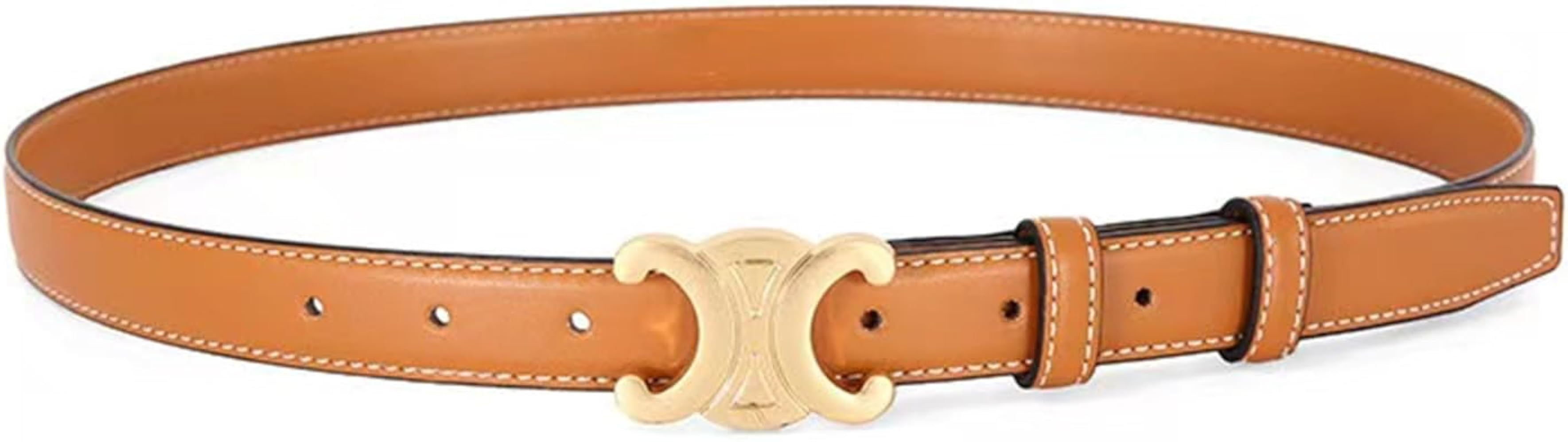 Womens Leather Belt With Gold Color Buckle, Soft Leather Waist Belt with Pin Buckle for Jeans Pan... | Amazon (US)