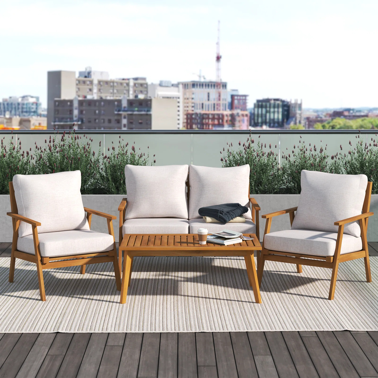 4-Piece 4-Person Acacia Wood Outdoor Conversation Set | Wayfair North America