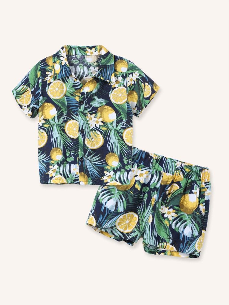 Toddler Boys Tropical Print Shirt & Shorts | SHEIN