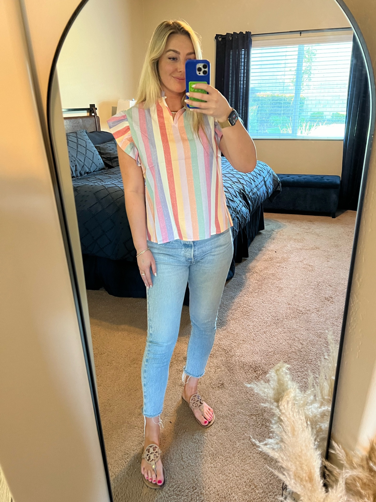 Pastel striped blouse with puff sleeves! Paired with my favorite Levi jeans and Tory Burch sandals! 
Great spring BBQ or Mother’s Day  outfit! 🌷✨

#LTKtravel #LTKSeasonal #LTKfamily