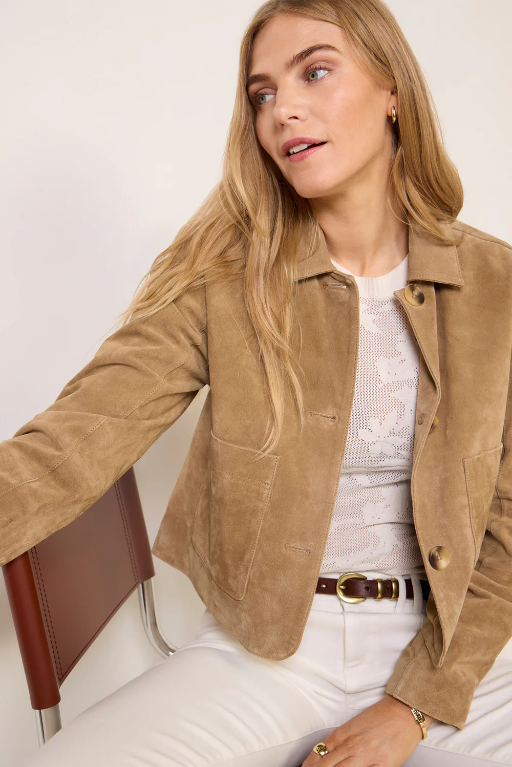 Dark Khaki Crop Suede Jacket | Evereve