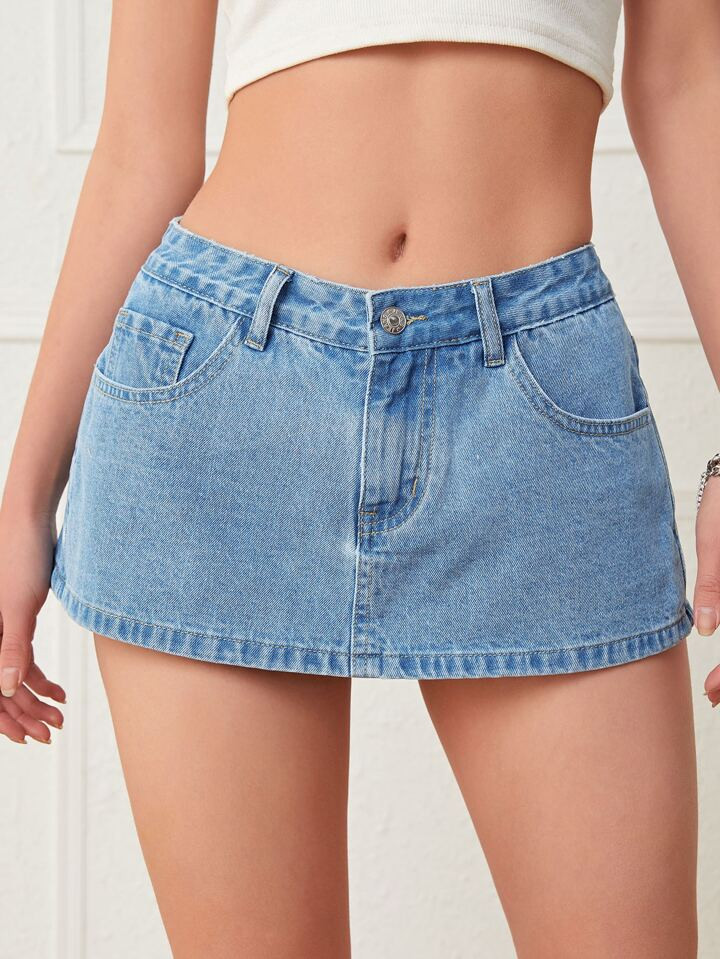 SHEIN ICON Washed Denim Skort | SHEIN