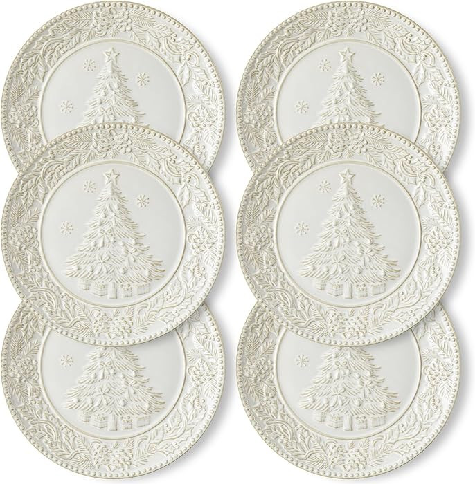 Cream White Christmas Tree Dinner Plates, 10.5 Inch Ceramic Serving Plates, Serving Dish Set, Dis... | Amazon (US)