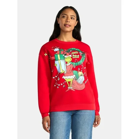 Dr Seuss The Grinch Women s Light Up Front Back Graphic Sweatshirt with Long Sleeves Sizes XXS-XXL | Walmart (US)