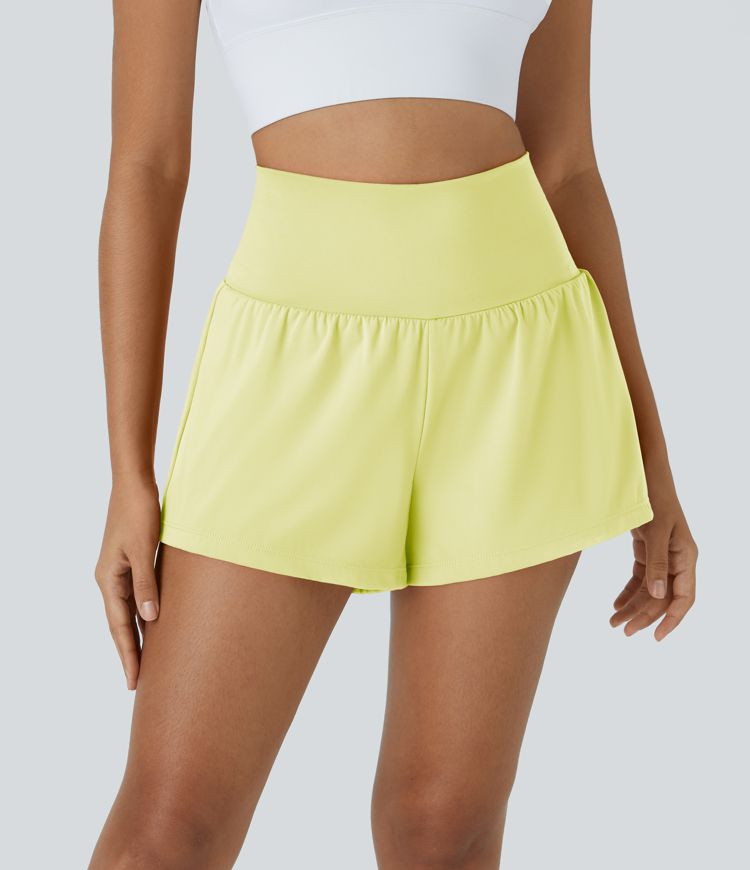 Women’s Super High Waisted Back Pocket & Side Hidden Pocket 2-in-1 Yoga Shorts 3" - Halara | HALARA