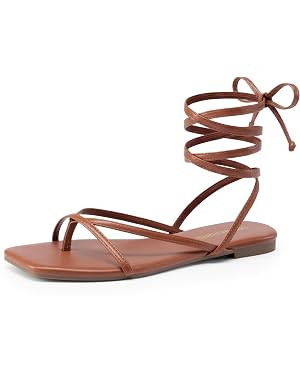 DREAM PAIRS Womens Strappy Flat Sandals - Comfortable Lace Up Gladiator Dressy Sandals, Square To... | Amazon (US)