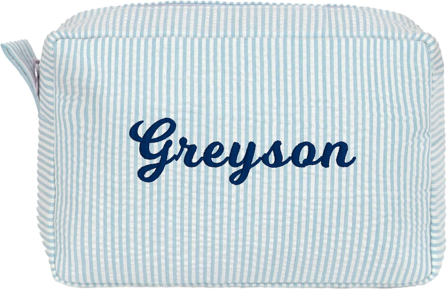 MT WORLD Personalized Cosmetic Bag Cute Makeup Bag for Women Girls Seersucker Bridesmaid Travel M... | Amazon (US)