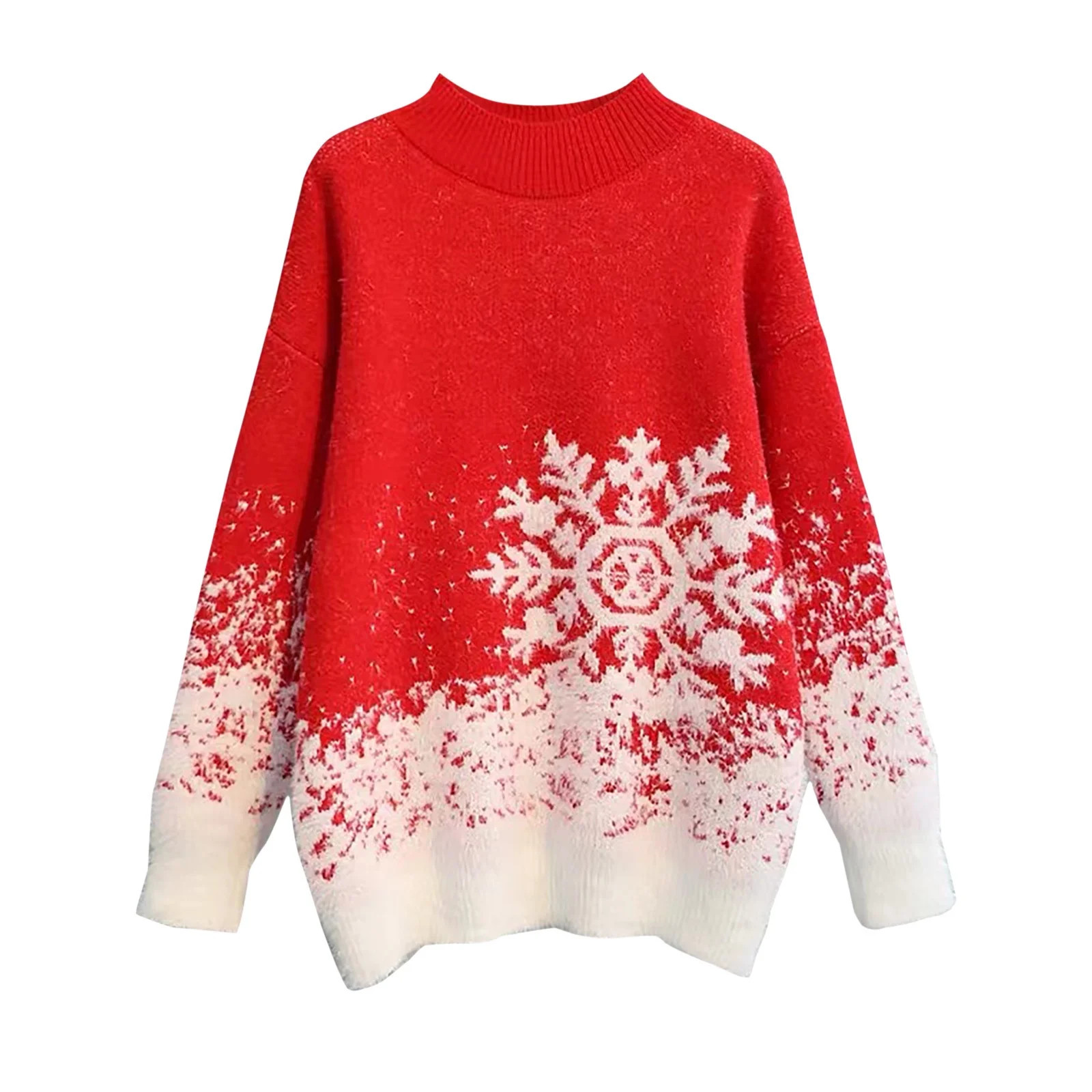 Yeahitch Women's Christmas Snowflake Sweater Crew Neck Long Sleeve Jumper Pullover Tops Knitted P... | Walmart (US)
