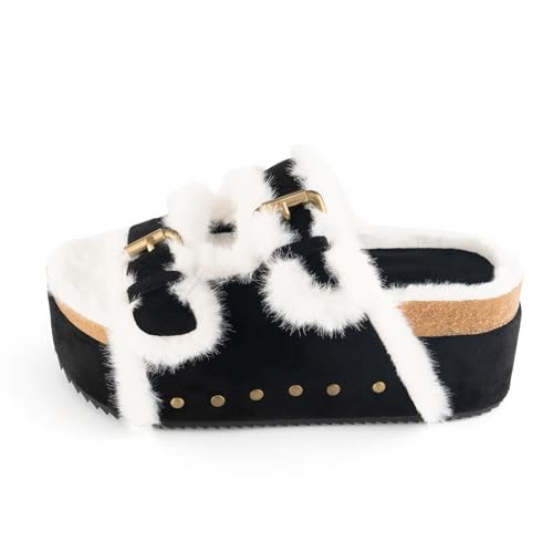 heelchic Womens Platform Sandals Adjustable Buckle Casual Sandals Open Toe Arch Support Slide Sandals Furry-Black7 | Amazon (US)