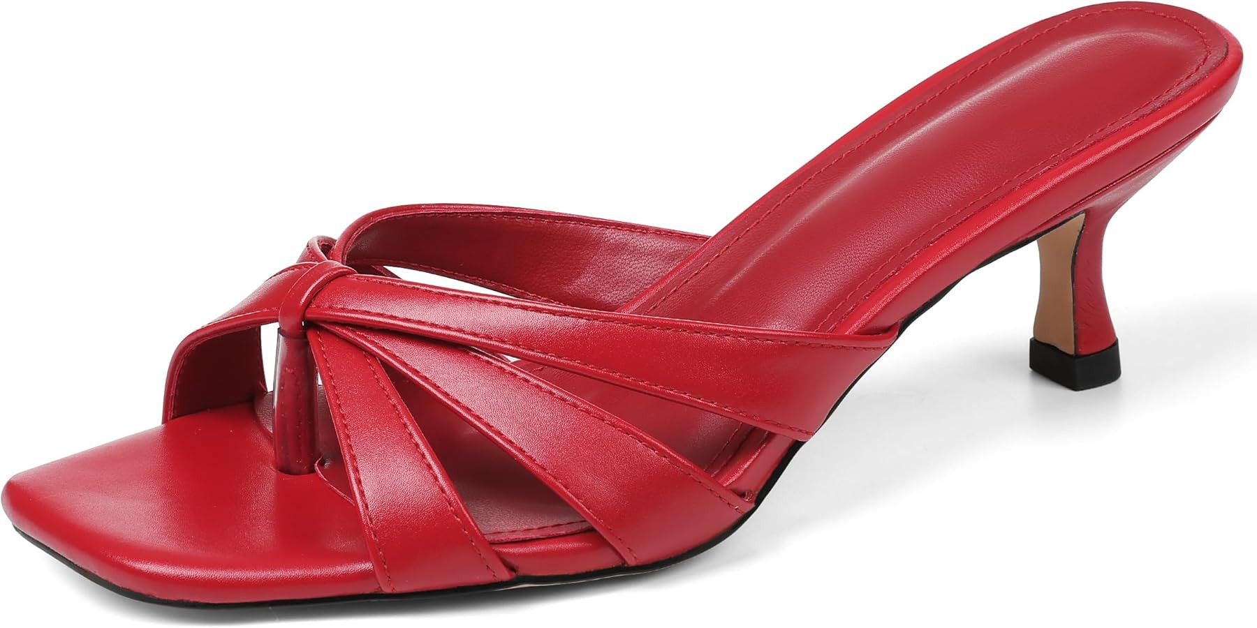 femflame Black Kitten Heels for Women Flip Flops Strappy Heels Summer Square Open Toe Slides Mule... | Amazon (US)