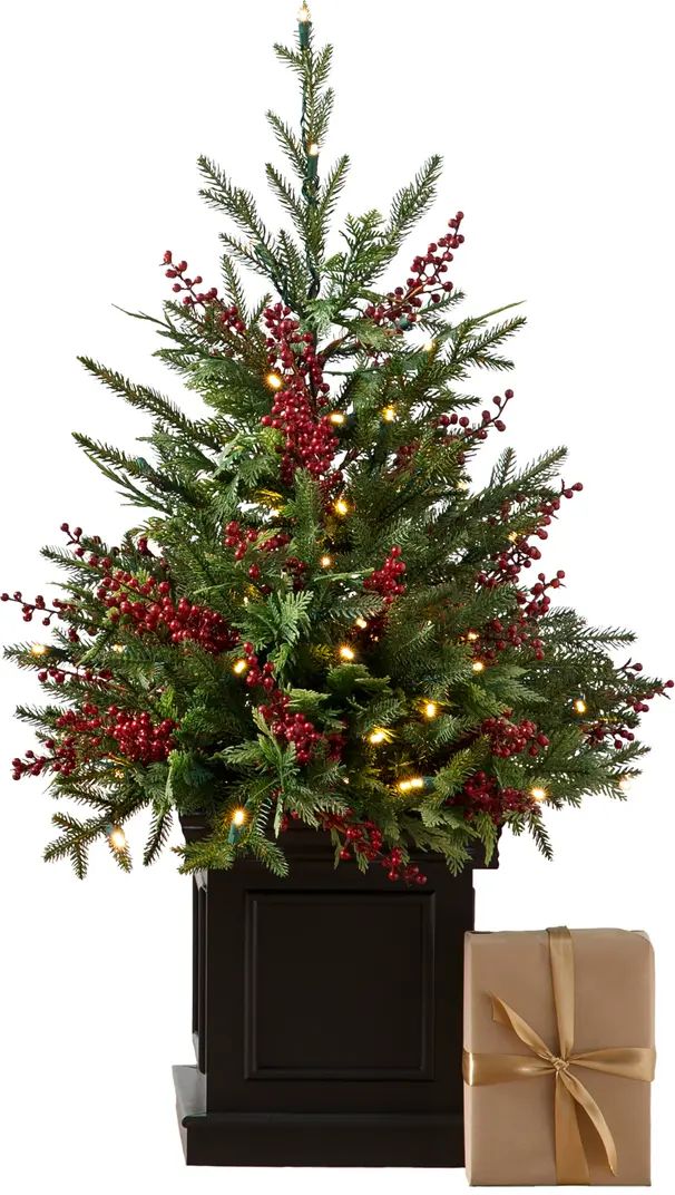 Outdoor Red Berry Evergreen Pre-Lit Artificial Potted Tree | Nordstrom