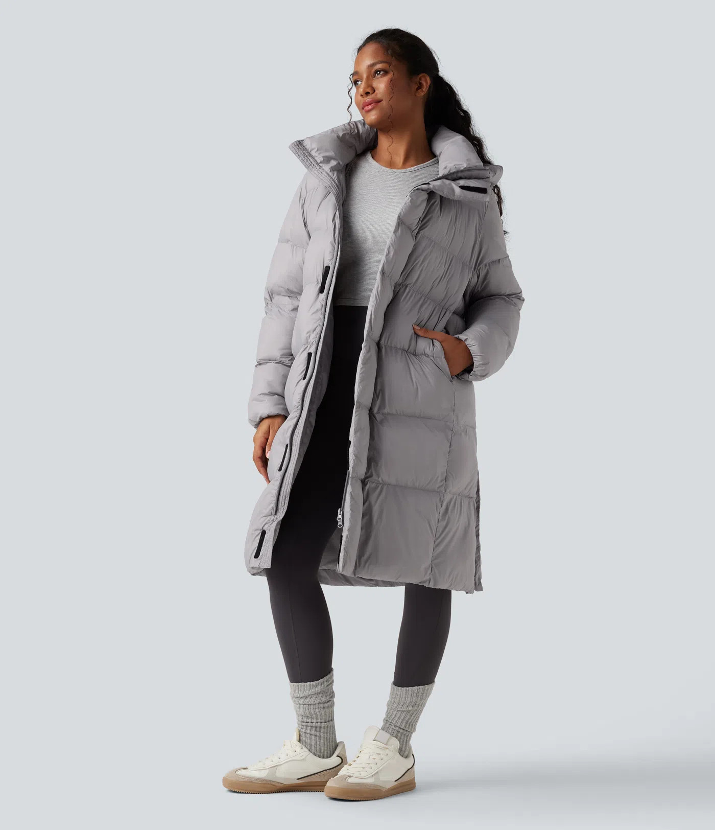 Women’s Hooded Long Sleeve Zipper Longline Casual Padded Jacket with Pockets - Halara | HALARA