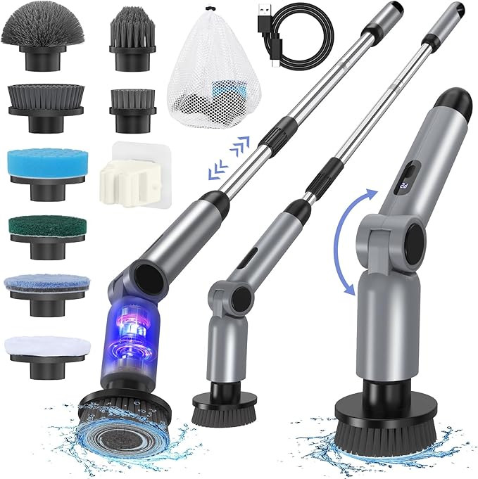 Electric Spin Scrubber, [IPX7 Waterproof ] [50KG Torque] Shower Scrubber with 9 Brush Heads, 2 Sp... | Amazon (US)