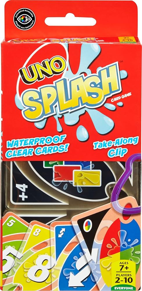 Mattel Games ​UNO Splash Card Game for Outdoor Camping, Travel and Family Night with Water-Resi... | Amazon (US)