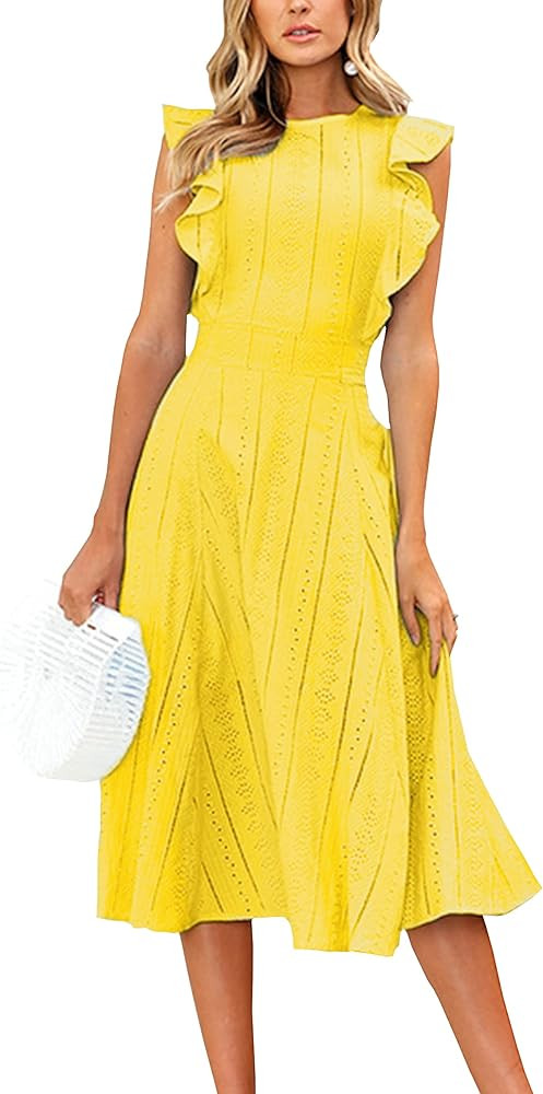 ECOWISH Women's Summer Dresses 2024 Elegant Lady Wedding Guest Cocktail Ruffle Cap Sleeves A-Line... | Amazon (US)