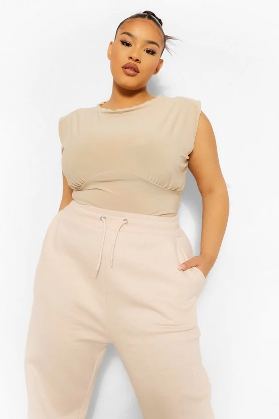 Plus Shoulder Pad Slinky Underbust Bodysuit | Boohoo.com (US & CA)