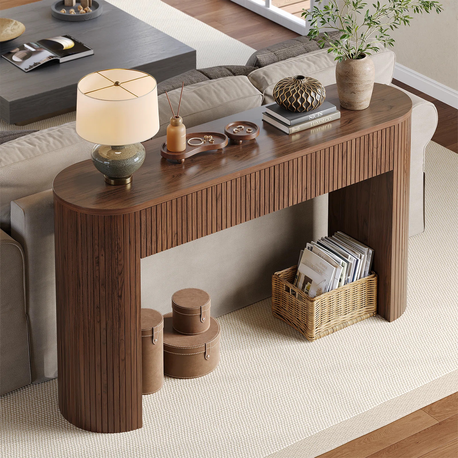 55'' Tambour Console Table With Oval Tabletop For Living Room Hallway Foyer Entrance Study | Wayfair North America