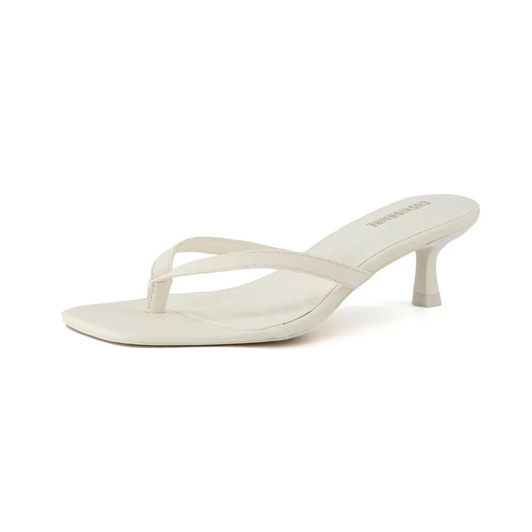 Cushionaire Miami Kitten Heel Sandals for Women - Soft Vegan Leather Thong Heeled Sandals with Me... | Walmart (US)