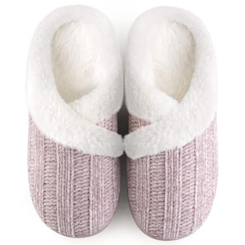 Slippers for Women Fuzzy House Slip on Indoor Outdoor Bedroom Furry Fleece Lined Ladies Comfy Memory Foam Female Home Shoes Anti-Skid Rubber Hard Sole Purple Size 7-8 | Amazon (US)