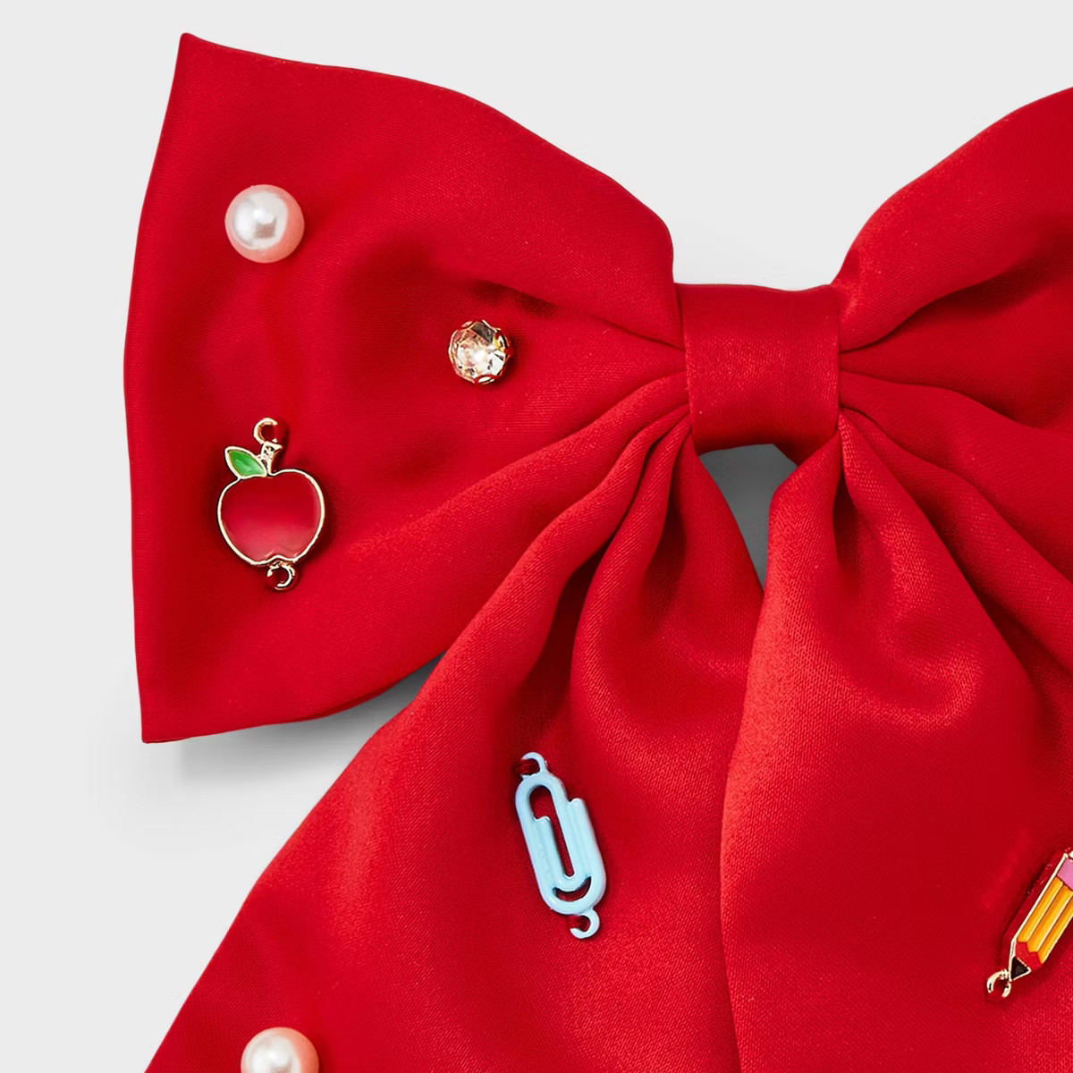 Teacher Apple Pencil and Pearl Hair Bow Clip - Red | Target