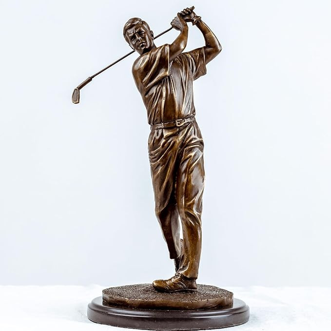 14.6'' Modern Golf Man Statue Bronze, Bronze Golfer Figurine Sculpture Ornament with Marble Base | Amazon (US)