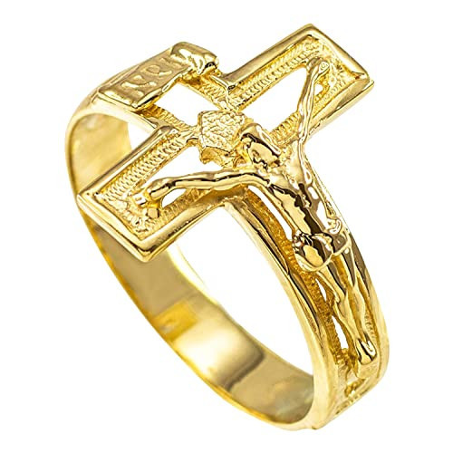 Religious Jewelry Solid 10k Yellow Gold Open Design Cross Band Crucifix Ring (Size 5.5) | Amazon (US)