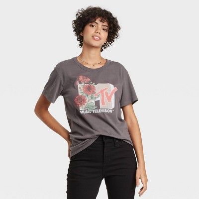 Women's MTV Floral Print Logo Short Sleeve Graphic T-Shirt | Target