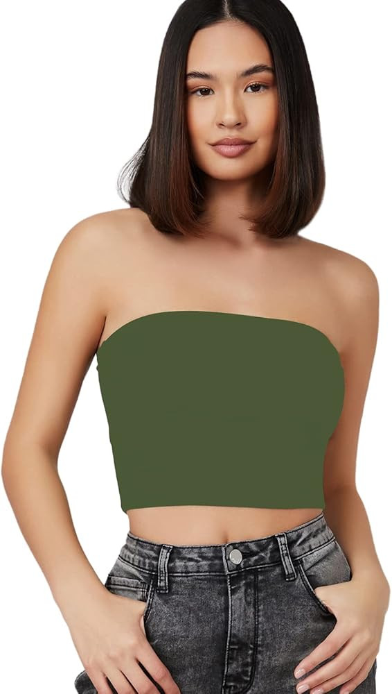 Romwe Women's Basic Casual Crop Top Sleeveless Bandeau Tube Top | Amazon (US)