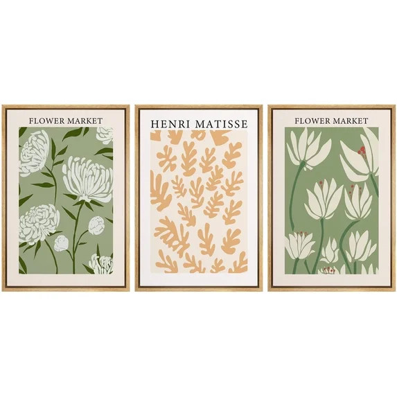 IDEA4WALL Framed Canvas Print Wall Art Set of 3 Henri Matisse Flower Market Abstract Floral Botan... | Walmart (US)