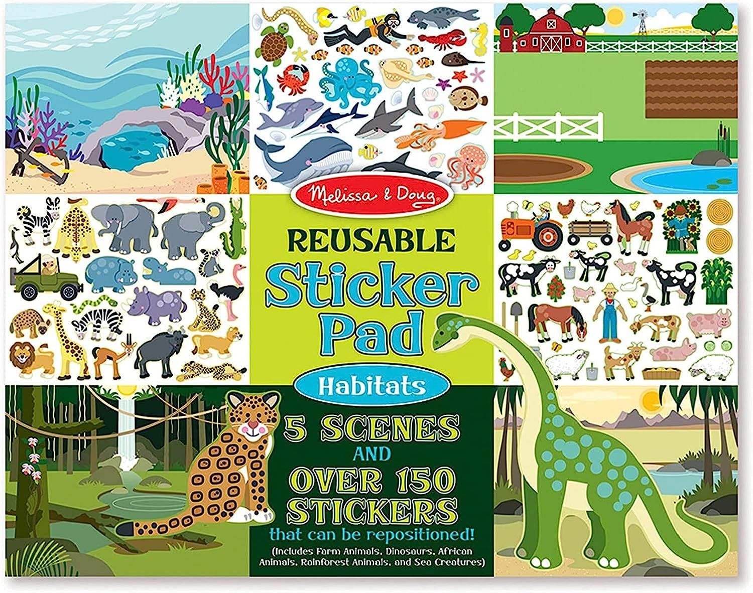 Melissa & Doug Reusable Sticker Pad: Habitats - 150+ Reusable Stickers 7 Ounces - Kids Animal Act... | Amazon (US)
