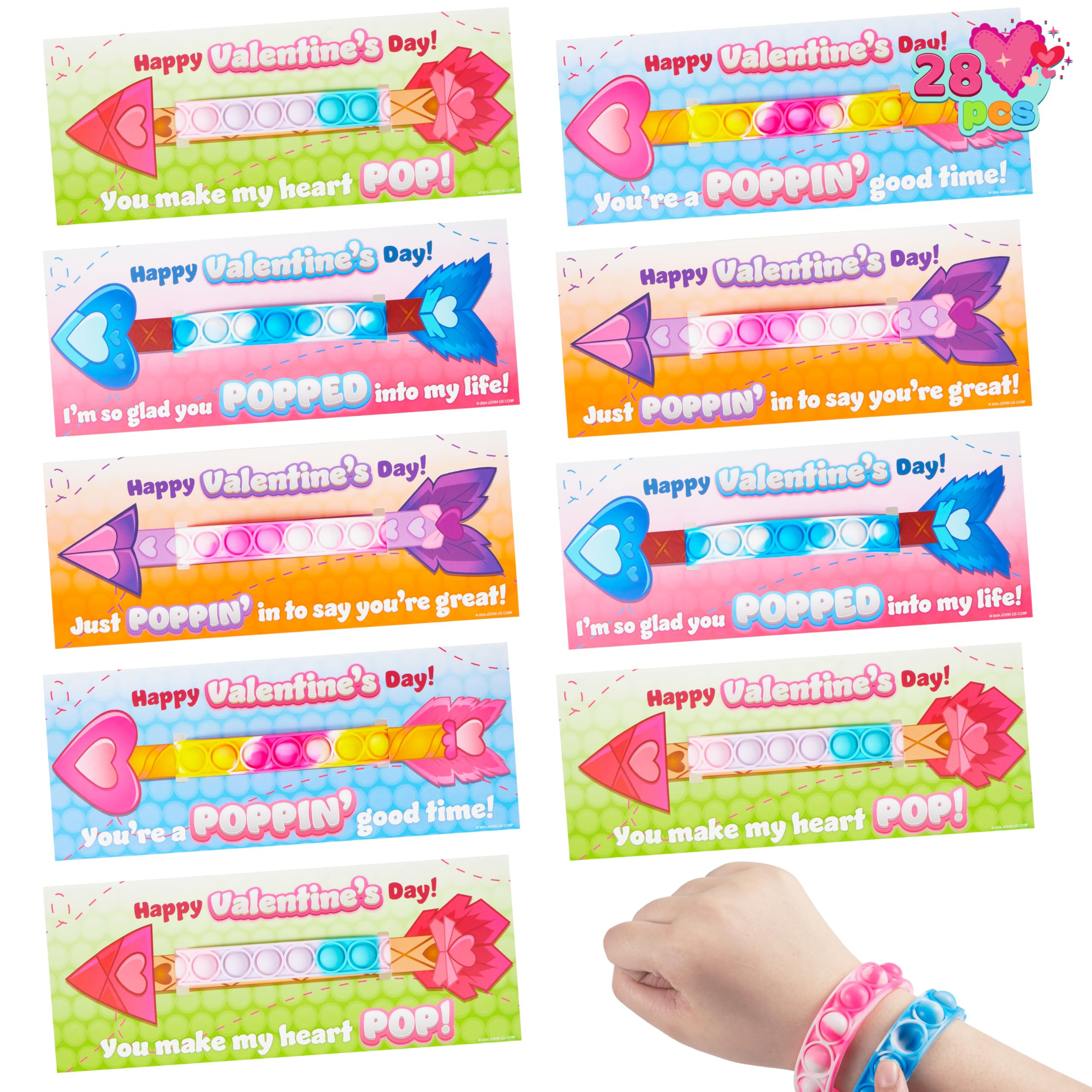 JOYIN 28 Packs Valentine's Day Gift Cards with Pop Fidget Bracelet, Pop Bubble Fidget Toy, Bracel... | Amazon (US)