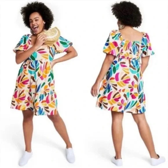 TABITHA BROWN FOR TARGET Dress Womens XSmall Leaf Print Puff Sleeve Mini | Poshmark
