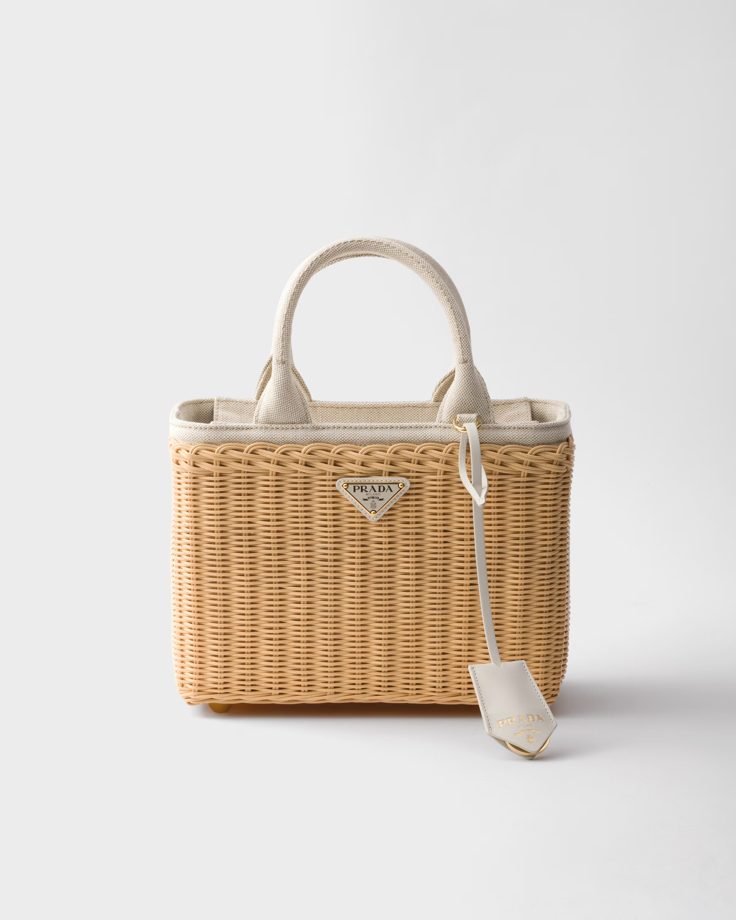 Medium wicker and linen blend tote bag | Prada US