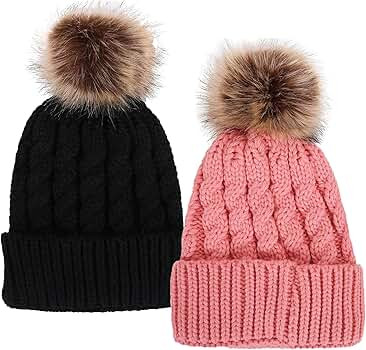 Simplicity Womens Winter Hand Knit Faux Fur Pompoms Beanie Hat | Amazon (US)