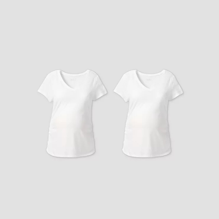 Short Sleeve V-Neck Side Shirred 2pk Bundle Maternity T-Shirt - Isabel Maternity by Ingrid & Isab... | Target