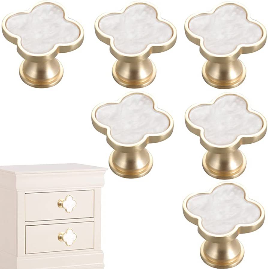 CPELLESSE 6 Pcs Clover Knobs Four-Leaf Clover Handle Creative Cabinet Drawer Pulls Gold Knobs for... | Amazon (US)