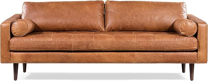 POLY & BARK Napa 88.5" Sofa in Full-Grain Pure-Aniline Italian Tanned Leather in Cognac Tan | Amazon (US)